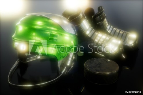 Picture of Hockey equipment in the dark